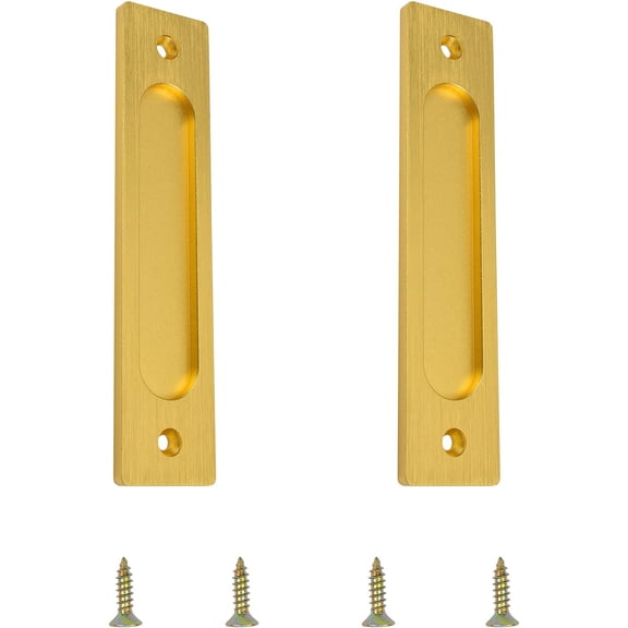 Rectangular Recessed Sliding Door Pulls, 2pcs Brushed Gold Flush Pull Aluminum Alloy Closet Door Finger Pulls with Mounting Screws for Sliding Barn Door