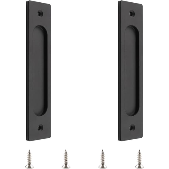 Rectangular Recessed Sliding Door Pulls, 2pcs Matte Black Flush Pull Aluminum Alloy Closet Door Finger Pulls with Screws for Sliding Barn Door