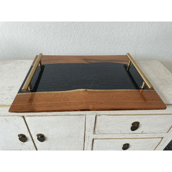 Rectangular Resin Epoxy Solid Wood Serving Tray Hand made