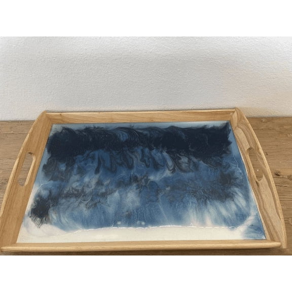 Rectangular Resin Epoxy Wood Frame Serving Tray Hand made