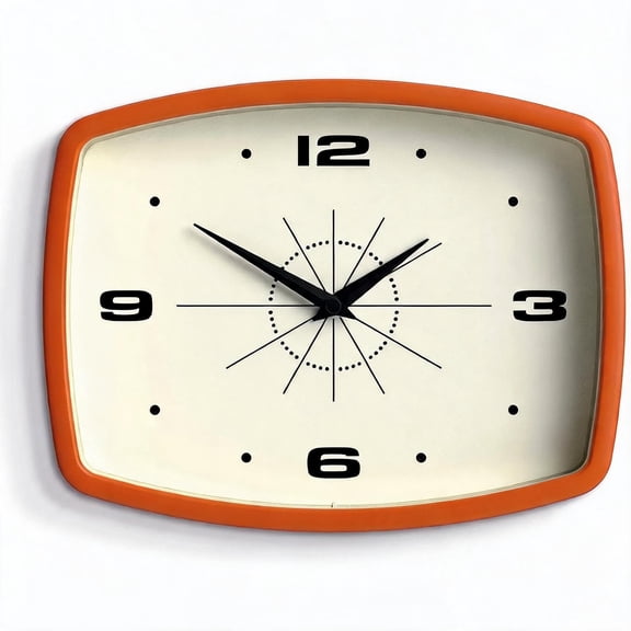 Rectangular Retro Wall Clock 10 Inches Pumpkin Orange