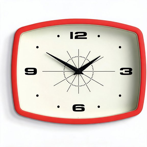 Rectangular Retro Wall Clock 10 Inches Red