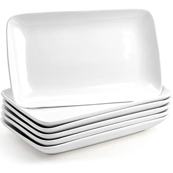 Rectangular Salad Plates, 10 Inch White Porcelain Dessert Appetizer Plates Set, Dishwasher and Oven Safe Serving Platters for Sushi, Pasta, Fruit, Set of 6$$Home Decor, Kitchen, & Other