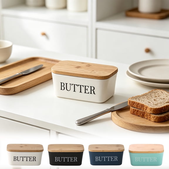 Rectangular Sealed Ceramic Butter Container with Matching Lid and Cutting Knife, Western Style Airtight Storage Jar, Elegant Tableware for Household Cheese and Butter Daily Preservation
