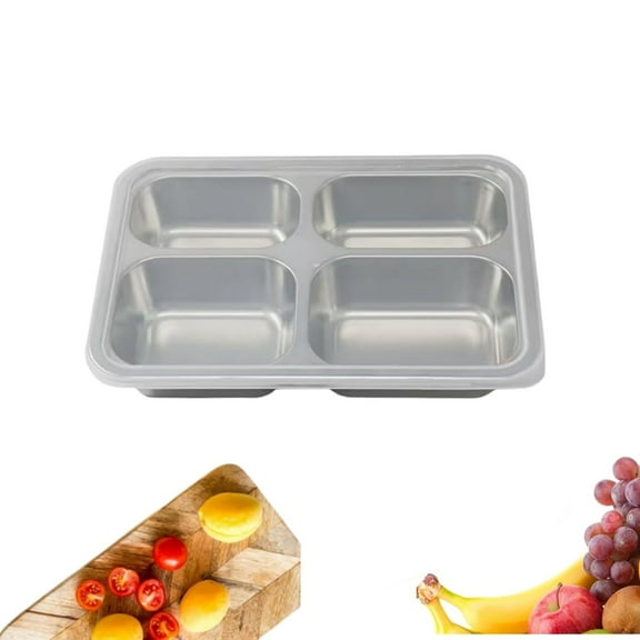 Rectangular Serving Platter Plate,QZS Metal Bento Box with Lids 4 Compartments Bento Lunch Box,Reusable Adult Lunchable Container,1pcs