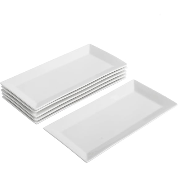 Rectangular Serving Platter Set, 12 Inch Large Serving Plates, Stackable Serving Tray for Wedding, Ceramic White Serving Platters for Entertaining, Dishwasher & Oven Safe,  for Housewarming (4PCS)