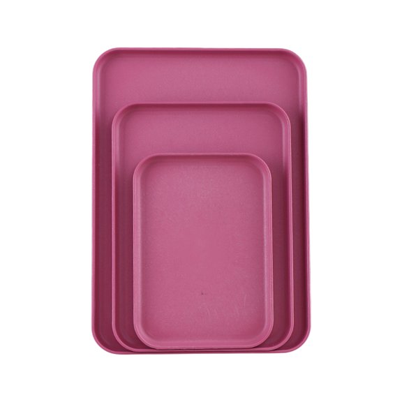 Rectangular Serving Tray Set of 3, Nesting Trays Large Medium Small for Dinner Tea Snacks, Magenta