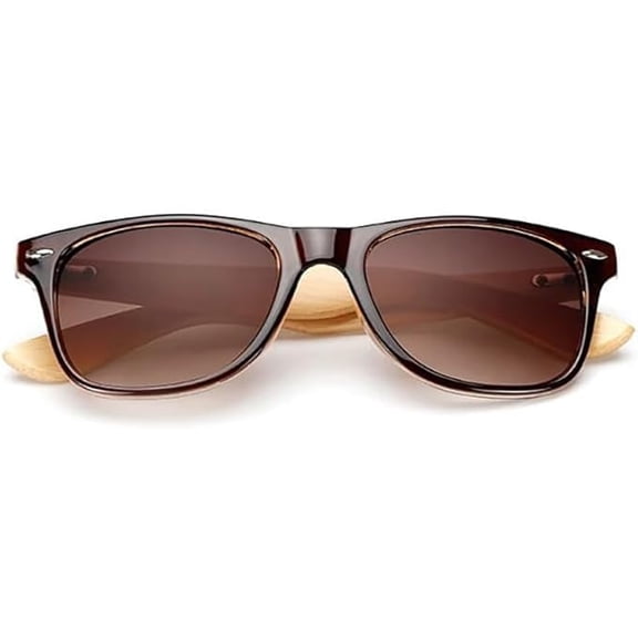 Rectangular Shaped Bamboo Temple Sunglasses with Brown or Black Frame (Brown)