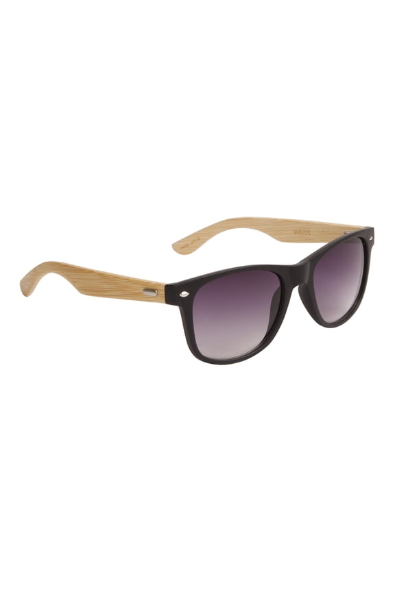 Rectangular Shaped Bamboo Temple Sunglasses with Brown or Black Frame (Black)