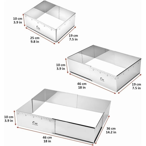 Rectangular Shaped Cake Ring Mold Stainless Steel Heavy Duty Adjustable Tiramisu Pan Big Size Extensible Pastry Mould Form for Baking - 10 x 7 x 4 inch