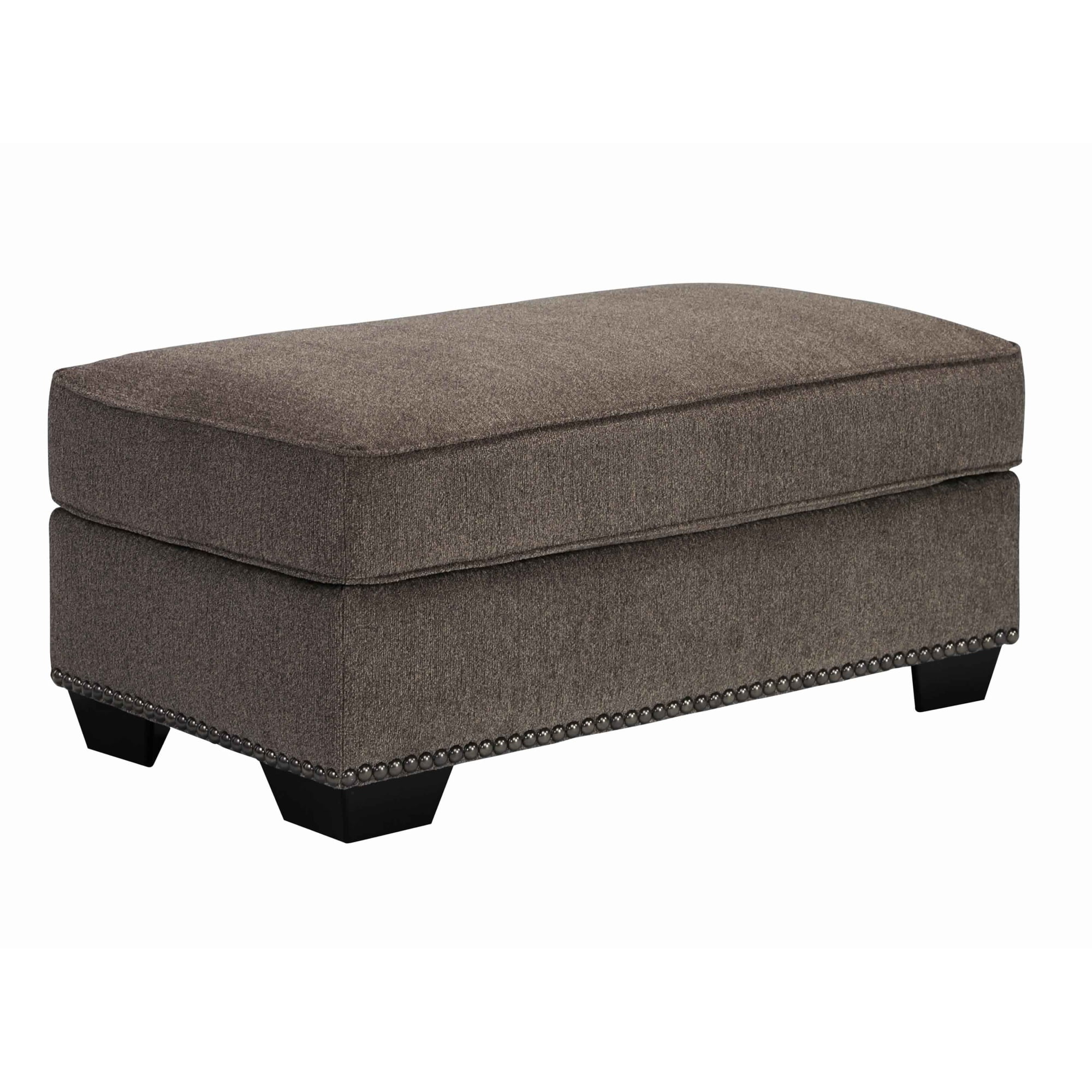 Rectangular Shaped Wooden Ottoman with Nailhead Trims, Brown and Black