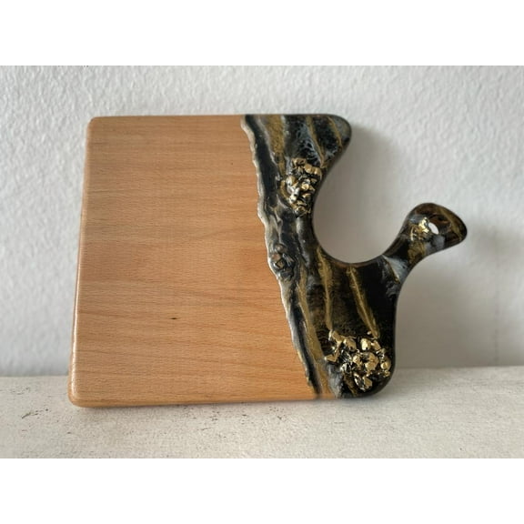 Rectangular Shore Themed Resin Epoxy Wood Charcuterie Board with Circle Handle / Cheese Board/ Serving Board. Hand made
