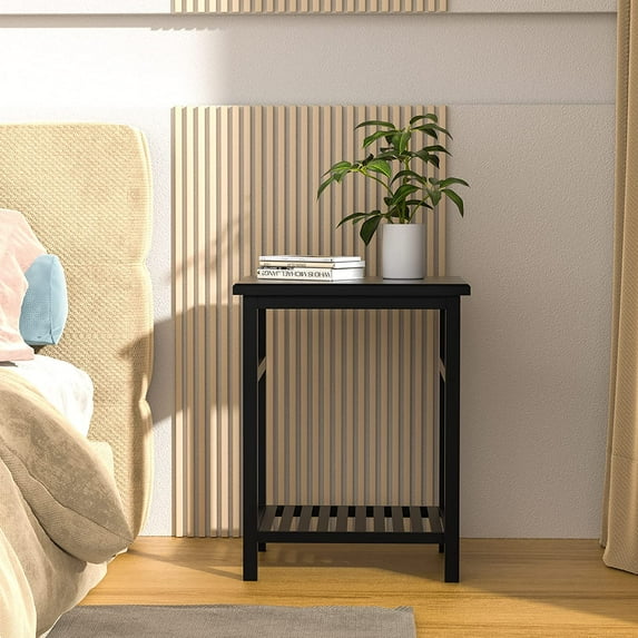 Rectangular Side Table with Open Shelf, Simple Style Nightstand with Storage, Modern Home Small End Table, for Living Room, Bedroom, Home, Office, Sofa Side, Black
