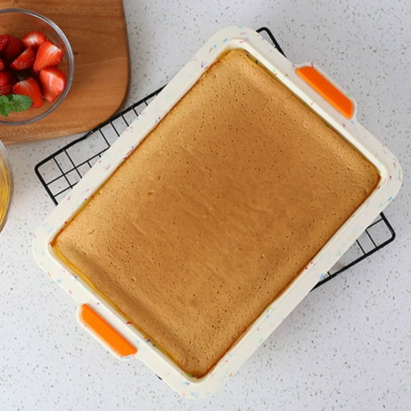 Rectangular Silicone Cake Mold, Nonstick Silicone Brownie Baking Pan Rectangular Brownie Baking Mold Nonstick Bakeware Baking Sheet with Handles, 13.58 x 9.44 Inch - by Viemira