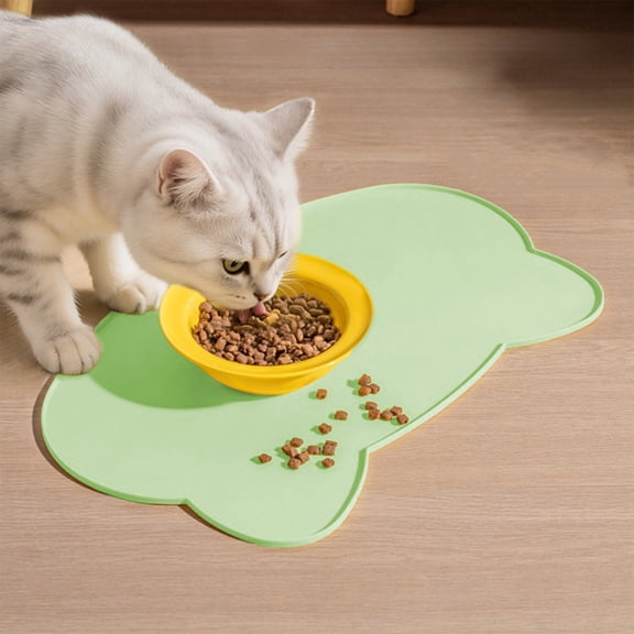 Rectangular Silicone Pet Feeding Mat, Non-Slip Waterproof Placemat with Raised Edges to Prevent Spills, Easy to Clean & Dishwasher Safe for Cats and Dogs Green