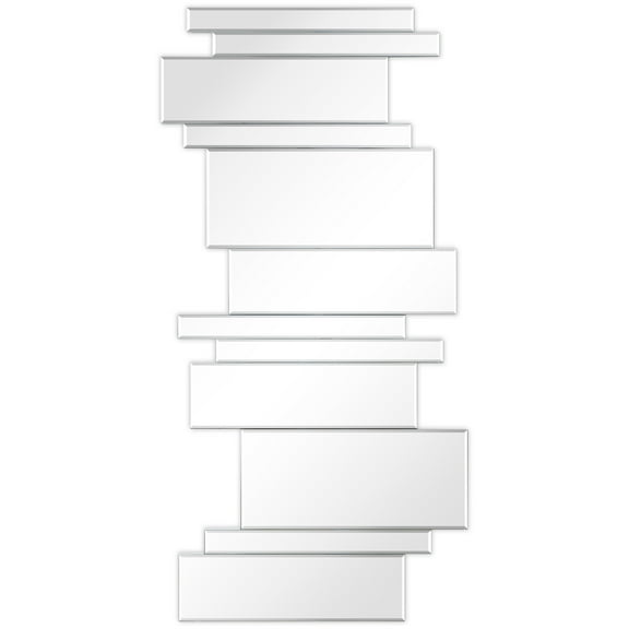 Rectangular Silver Multipaneled Zigzags Beveled Wall Mirror