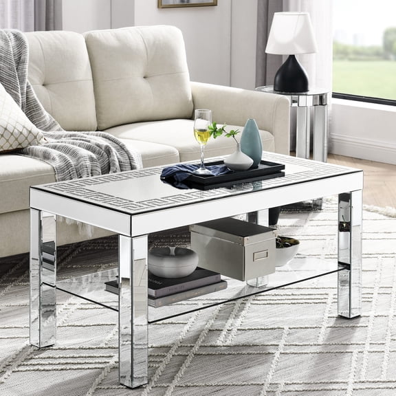 Rectangular Silver Plated Glass Coffee Table / Create Spacious Illusion in Living Space