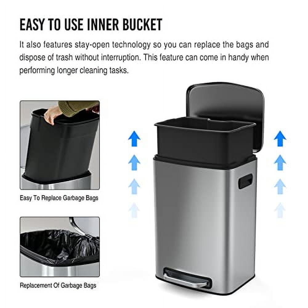 13 Gallon Foot Pedal Large Trash Can With Soft Close