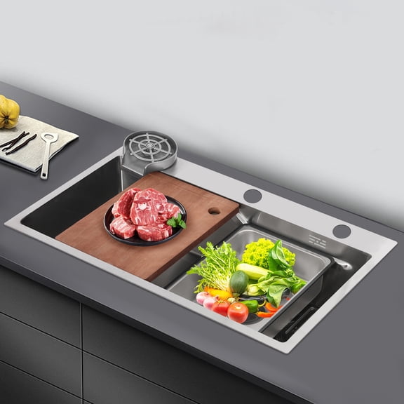 Rectangular Sink Kitchen Sink Stainless Steel Sink with Faucet Multifunction Sink Set with Water Storage Lid(Silver)