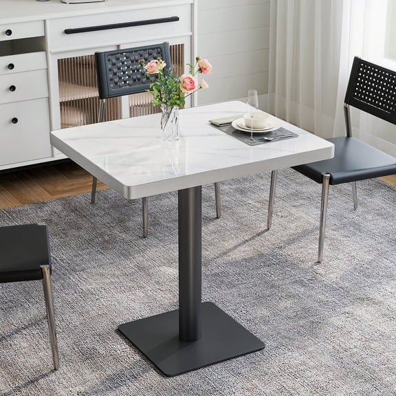 SSTBLEV 30×24 in Rectangular Sintered Stone White Table Top and Metal Pedestal Dining Table