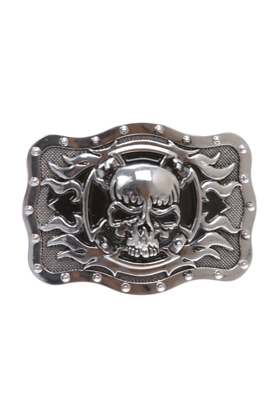 Rectangular Skull with flame Cross Buckle