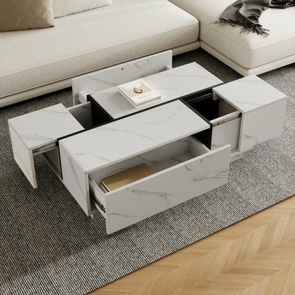 Rectangular Sliding Top Coffee Table with 2 Drawers and 2 Hidden Storage for Living Room 47.2"