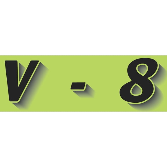 Rectangular Slogan Windshield Sticker - Black/Neon Green - "V8" - 14 1/2L x 2 3/4H - Pack of 12