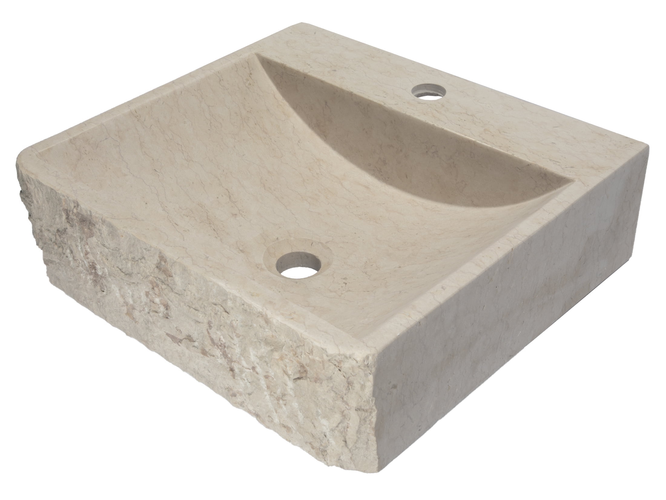Ivory and Gray Marble Rectangular Bathroom Vessel Sink