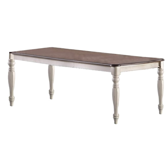 Rectangular Solid Oak Dining Table With 2 Leaves, Antique White, Contemporary Style White And Oak, Design