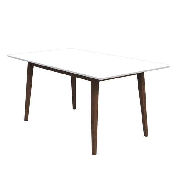 Rectangular Solid Wood Dining Table With Mid-century Modern Appeal, Brown Stain, Beveled Edges, Fits 4 - 6 Diners Comfortably Touch, Seats To Guests