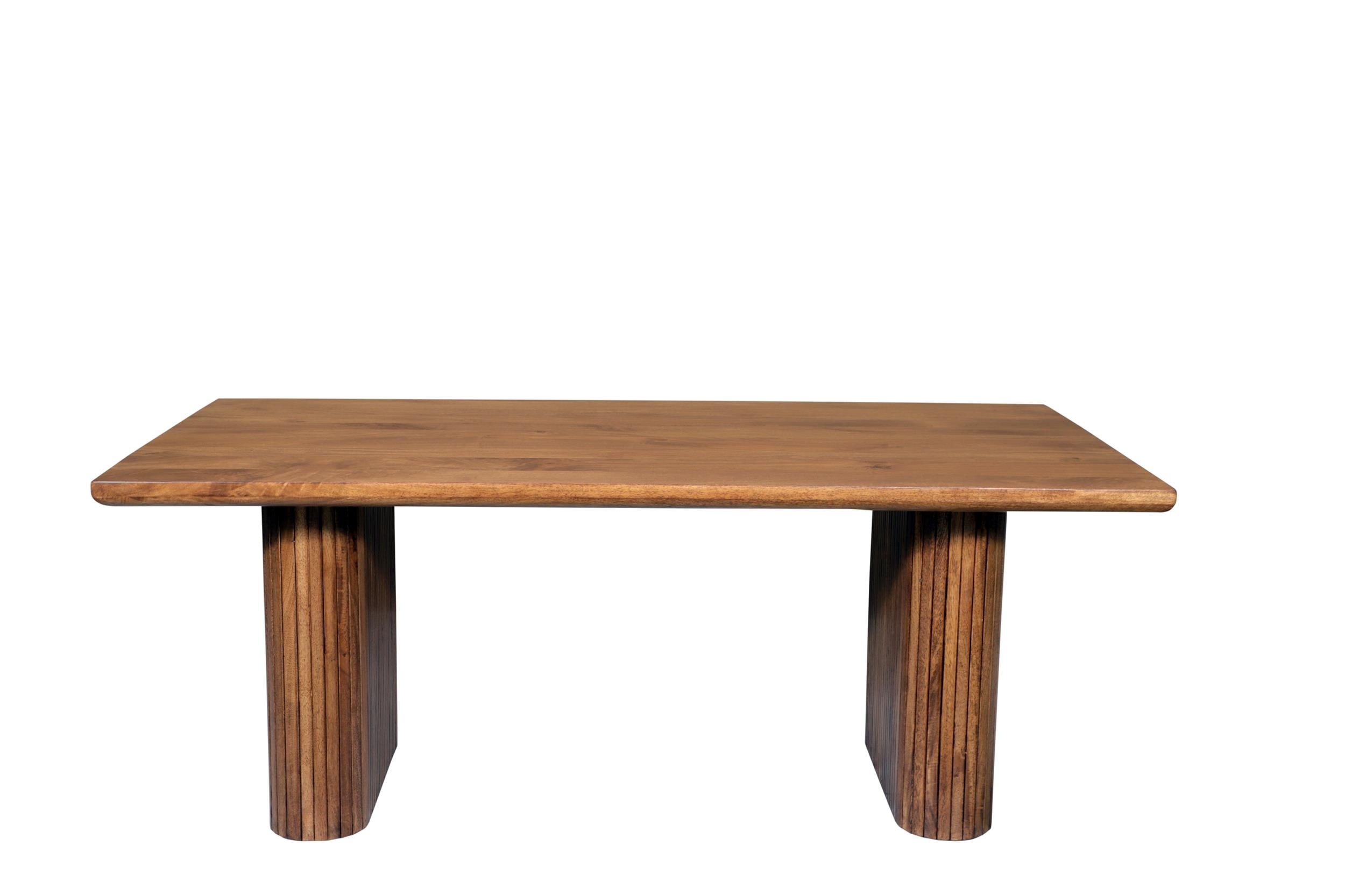 Rectangular Solid Wood Dining Table on Double Pedestal Base in Brown ...