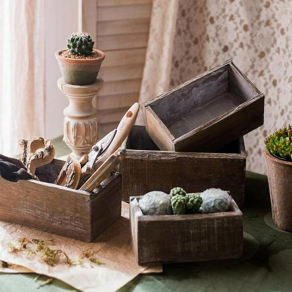 Rectangular Solid Wood Table Box Set of 3