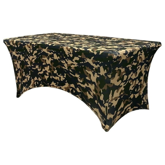 Rectangular Spandex Table Covers 6ft Fitted Tablecloth Wedding Event Patio Decorations Elastic Fabric Stretch (Camouflage Green)