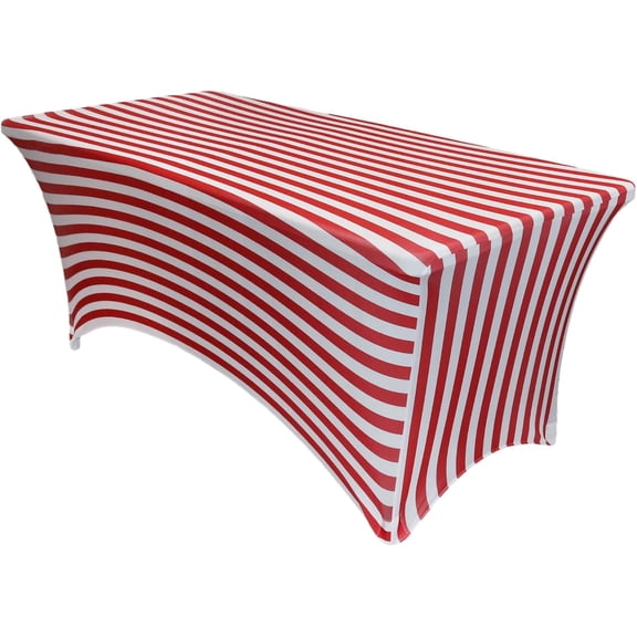 Rectangular Spandex Table Covers 8ft Fitted Tablecloth Wedding Event Patio Decorations Elastic Fabric Stretch Tables Cover for 8 ft Folding Table (Red/White Stripe)