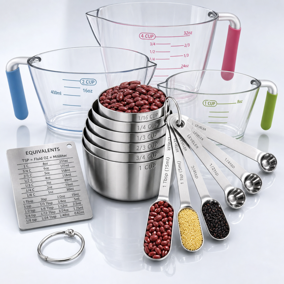 Rectangular Spoons Set 20 Piece Stainless Steel Measuring Cups and Spoons Set for Cooking Baking
