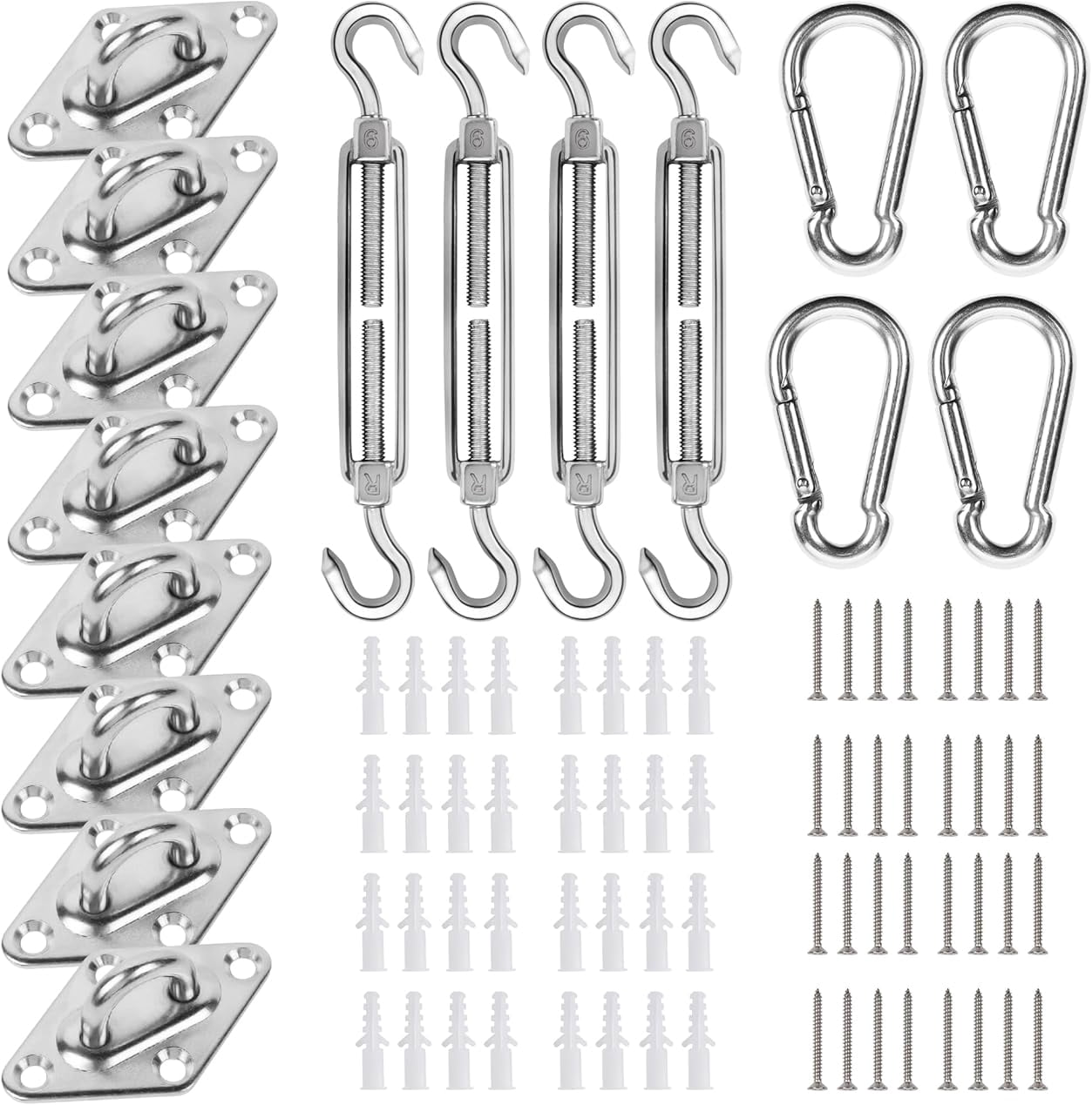 Rectangular/Square Sun Shade Sails 304 Stainless Steel Hardware Installation Kit 6 inch for Outdoor, 6-8.5'' Adjustable, 24 Pcs D
