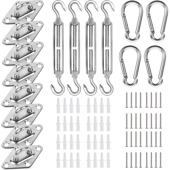 Rectangular/Square Sun Shade Sails 304 Stainless Steel Hardware Installation Kit 6 inch for Outdoor, 6-8.5'' Adjustable, 24 Pcs D
