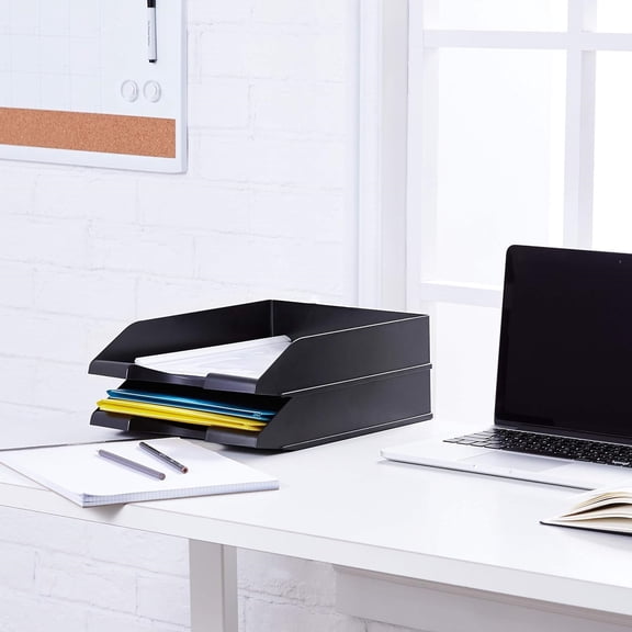 Rectangular, Stackable Office Letter Organizer Desk Tray, Black, Pack of 12