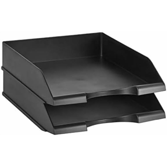 Rectangular, Stackable Office Letter Organizer Desk Tray, Black, Pack of 2