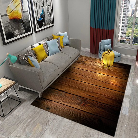 Rectangular Staggered 3d Planks Carpet Geometric Wood Grain Mats Entrance Non-Slip Floor Rug for Living Room Bedroom Home Decor