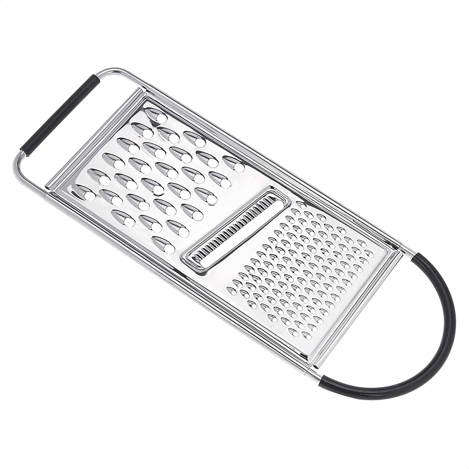 Rectangular Stainless Steel Flat Cheese Grater with Non-Slip Handle and Base, Black