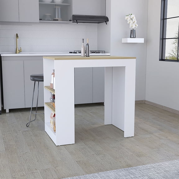 Rectangular Stationary Kitchen Island | Used as Dining Table, Meal Prep Workspace & Storage | Engineered Wood Construction | Keeps Kitchen Essentials Within Reach