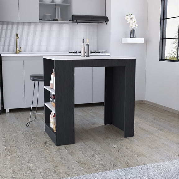 Rectangular Stationary Kitchen Island with 3-Side Shelves | For Meal Preparation and Kitchen Storage | Easy Meal Prep and Space-Saving Solution