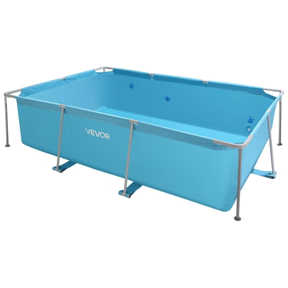 Rectangular Steel Frame Above Ground Swimming Pool 118x78x30 Inch Large Outdoor Backyard Family Pool Easy to Assemble Rust Resistant 1046 Gallon Water Capacity Blue