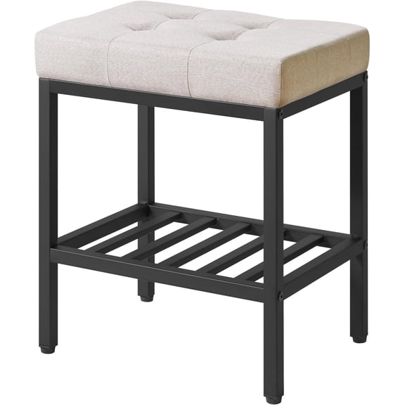 Rectangular Makeup Stool with Adjustable Feet and Storage Space, Footrest Chair, Linen Seat Vanity Stool, Multi-Use as Small Side Table or Ottoman, for Bedroom, Linen WBD017Y