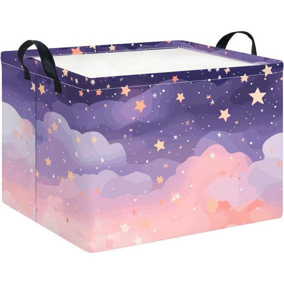 Rectangular Storage Basket,Collapsible Cute Pattern Storage Bin,Waterproof Books Box with Handles,Gift Basket(Pink Sky)