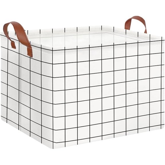 Rectangular Storage Basket,Collapsible Cute Pattern Storage Bin,Waterproof Coating Storage Box with Handles,Gift Baskets,Toy Organizer,Shelf Basket (white checks)