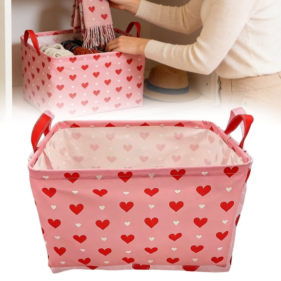 Rectangular Storage Basket Empty,Collapsible Gift Basket with Handles,Heart Print Basket, Books Box,Room Decor,FA(Love You Heart)