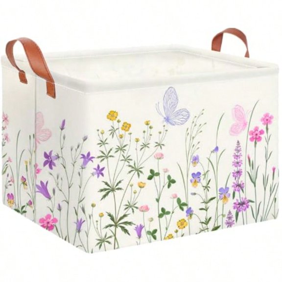 Rectangular Storage Basket EmptyGift Basket Waterproof Storage Bin with Handles Room Decor Flower