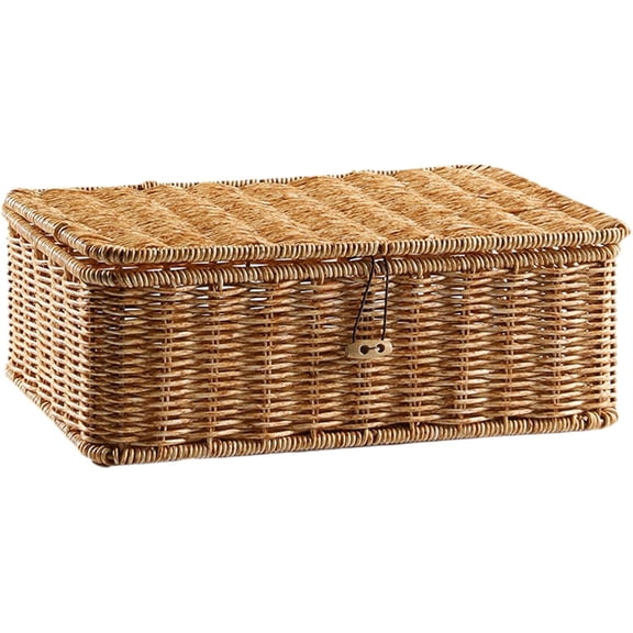 Rectangular Storage Basket with Lid  Decorative PP & Iron Wire Organizer Box, Multi-Purpose Storage Solution for Kitchen, Office, and Home